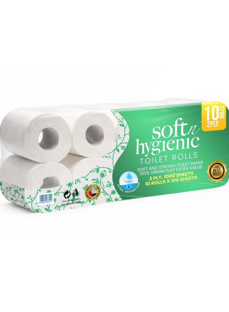 إس إن إتش باكينج عبوة مناديل ورقية ناعمة وصحية للتواليت، 10 لفات، منقوشة، 100 ورقة × طبقتين - Image 1